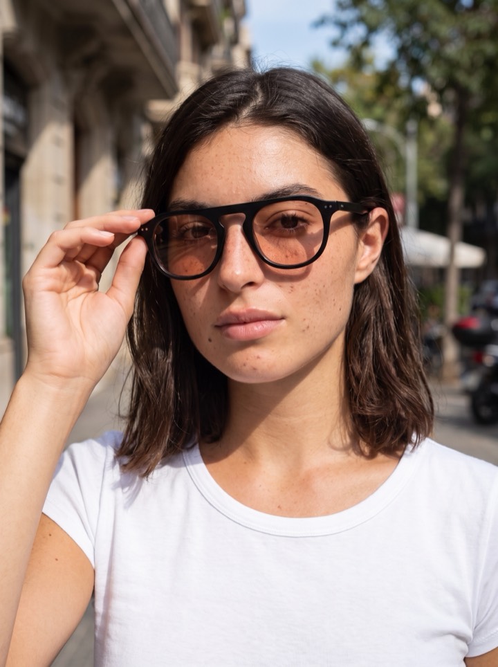 La imagen que se va a publicar: una modelo generada con gafas de la tienda